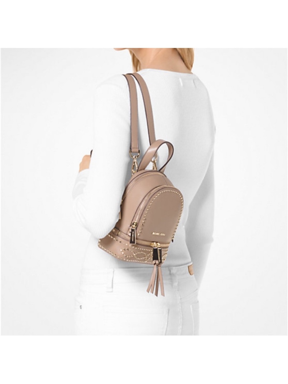 Michael Kors Rhea Mini Studded Backpack Crossbody - Picture 2 of 14